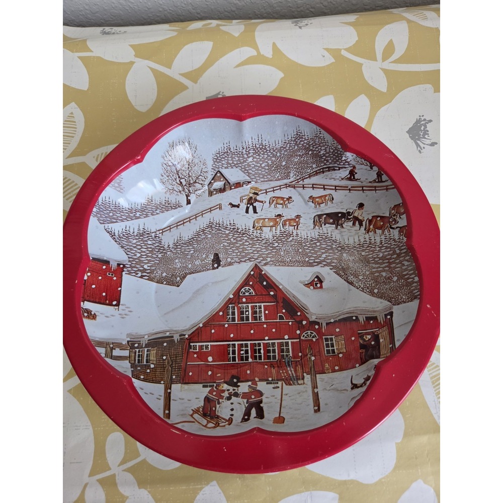 Vintage Beautiful "The Tin Box Company Of America" Holiday Christmas Bowl 10.25"